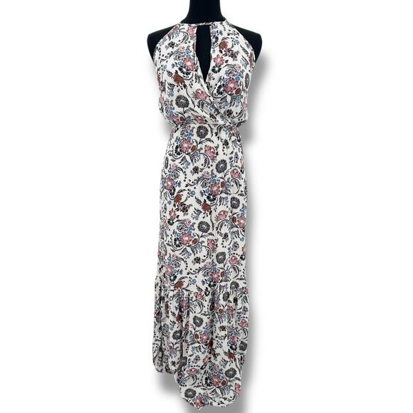 American Eagle Outfitters Halter Floral Maxi Dress Neutral Tassel Womens Sz S - Picture 3 of 12